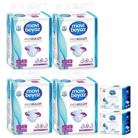 Mavi Beyaz 120 Adet L Büyük Ped Emici Külot Hasta Bezi+60x90 cm 60 Adet Yatak Koruyucu Örtü