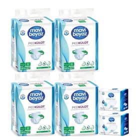 Mavi Beyaz 120 Adet M Orta Ped Emici Külot Hasta Bezi+60x90 cm 60 Adet Yatak Koruyucu Örtü