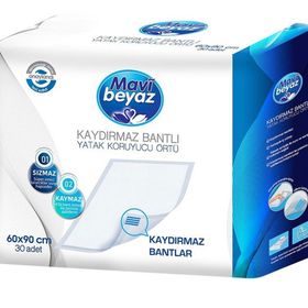 Mavi Beyaz 30 Adet M Ped Ekstra Tekstil Yüzeyli Yetişkin Bel Bantlı Hasta Bezi+Yatak Koruyucu+Havlu