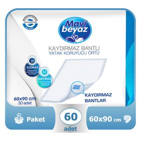 Mavi Beyaz 60x90 cm 60 Adet Kaydırmaz Bantlı Hasta Alt Açma Yatak Koruyucu Örtü
