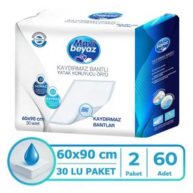 Mavi Beyaz 60x90 cm 60 Adet Kaydırmaz Bantlı Hasta Alt Açma Yatak Koruyucu Örtü