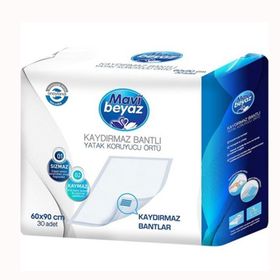 Mavi Beyaz 60x90 cm 90 Adet Kaydırmaz Bantlı Hasta Alt Açma Yatak Koruyucu Örtü