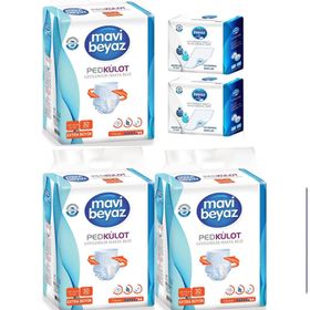 Mavi Beyaz 90 Adet XL Ped Emici Külot Hasta Bezi+60x90 cm 60 Adet Yatak Koruyucu Örtü