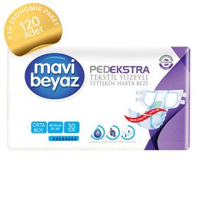 Mavi Beyaz Orta 120 Adet Ped Ekstra Tekstil Yüzeyli Yetişkin Bel Bantlı Hasta Bezi