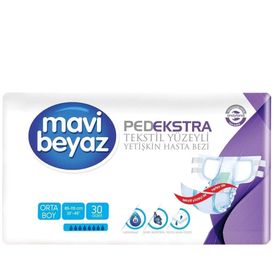 Mavi Beyaz Orta 90 Adet Ped Ekstra Tekstil Yüzeyli Yetişkin Bel Bantlı Hasta Bezi