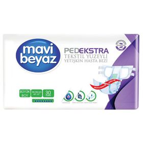 Mavi Beyaz Ped Ekstra Tekstil Yüzeyli Büyük 30 Adet Yetişkin Bel Bantlı Hasta Bezi