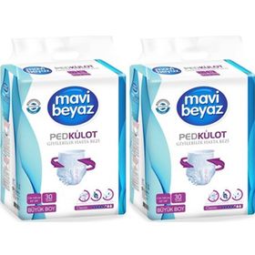 Mavi Beyaz Ped Emici Large Büyük 60 Adet 2x30 Külot Hasta Bezi