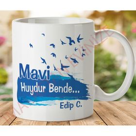 Mavi Huydur Bende Edip Cansever Baskılı Kupa