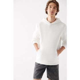 Mavi M0610937-70057 Kapüşonlu Regular Fit Düz Kırık Beyaz Erkek Şardonlu Sweatshirt