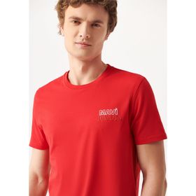 Mavi M066841-33099 Bisiklet Yaka Slim Fit Baskılı Kırmızı Erkek T-Shirt