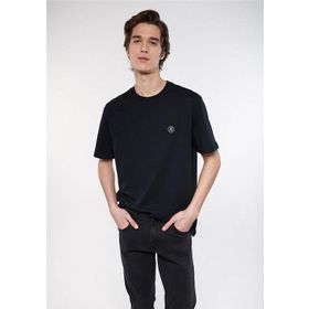 Mavi M067074-900 Logo Bisiklet Yaka Loose Fit Düz Siyah Erkek T-shirt