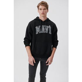Mavi M067149-902 Siyah Erkek Oversize Kapuşonlu Logo Sweatshirt