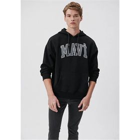 Mavi M067149-902 Siyah Erkek Oversize Kapuşonlu Logo Sweatshirt