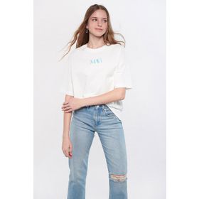 Mavi M1611593-70057 Kırık Beyaz Oversize Logo Kadın T-shirt