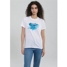 Mavi M1612240-620 Beyaz Regular Mavi Baskılı Kadın T-shirt