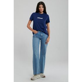 Mavi M1612242-70722 Koyu Saks Mavi Regular Bisiklet Yaka Logo Kadın T-Shirt