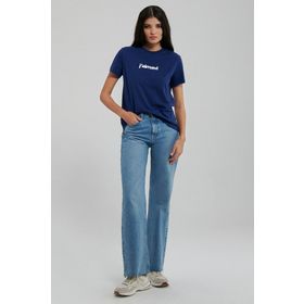 Mavi M1612242-70722 Koyu Saks Mavi Regular Bisiklet Yaka Logo Kadın T-Shirt