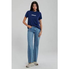 Mavi M1612242-70722 Koyu Saks Mavi Regular Bisiklet Yaka Logo Kadın T-Shirt