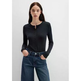 Mavi M1613652-80022 Düğme Detaylı Siyah Uzun Kollu T-Shirt Kadın Tişört