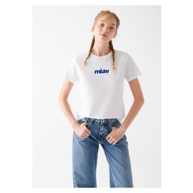 Mavi Miav Baskılı Beyaz Erkek Çocuk T-Shirt