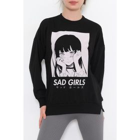 Mavi Siyah Baskılı Erkek Sweatshirt