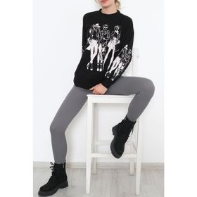 Mavi Siyah Baskılı Erkek Sweatshirt