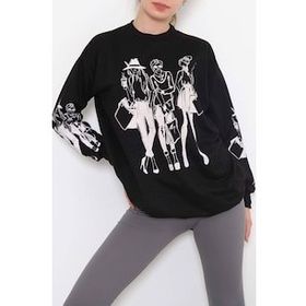 Mavi Siyah Baskılı Erkek Sweatshirt