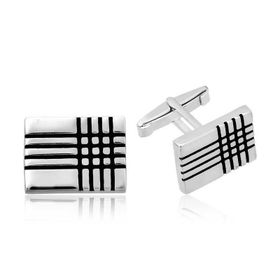 Mavio Gümüş Dikdörtgen Çizgili Klasik Kol Düğmesi