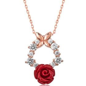 Mavio Kırmızı Gül Kadın Gümüş Kolye
