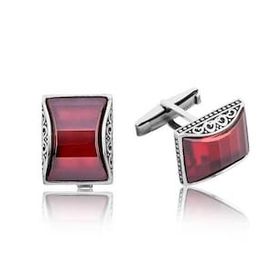 Mavio Kırmızı Taşlı Gümüş Kol Düğmesi