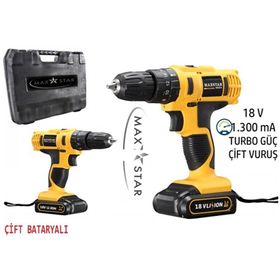 Maxstar Tools Turbo 18v 1.300 Ma Turbo X2 Li-ıon Çift Akülü Darbeli Vidalama Şarjlı Matkap