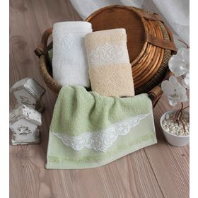 Maxstyle Elissa 30x50 cmKrem Yeşil Sarı Pamuklu Banyo Havlusu 3lü set