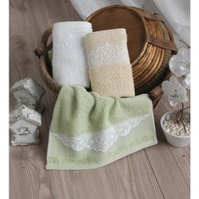 Maxstyle Elissa 30x50 cmKrem Yeşil Sarı Pamuklu Banyo Havlusu 3lü set