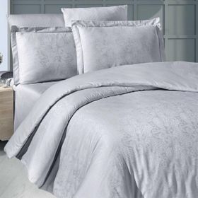 Maxstyle Jakarlı Saten Anemone Gri Çift Kişilik Nevresim Takımı