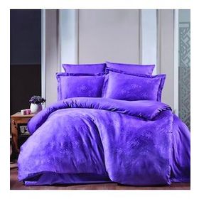 Maxstyle Jakarlı Saten Giza Lila Çift Kişilik Nevresim Takımı