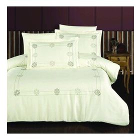 Maxstyle Ornament Saten Krem Nakışlı Çift Kişilik Nevresim Takımı