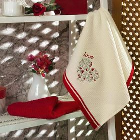Maxstyle Pamuk 40x60 cm 2'li Krem Kırmızı Mutfak Havlusu