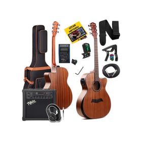Maxword M450-EQ-AMP Profesyonel Masif Ağaç Amfili Elektro Akustik Gitar Seti