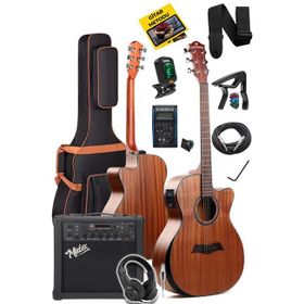 Maxword M450-EQ-AMP Profesyonel Masif Ağaç Amfili Elektro Akustik Gitar Seti