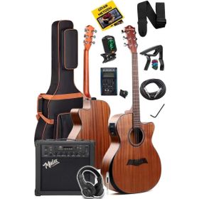 Maxword M450-EQ-AMP Profesyonel Masif Ağaç Amfili Elektro Akustik Gitar Seti