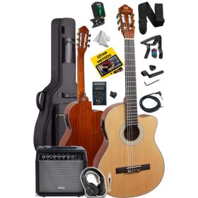 Maxword X50-EQ-AMP Profesyonel Masif Ağaç Amfili Elektro Klasik Gitar Seti