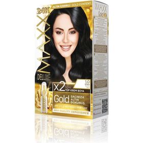 Maxx Deluxe Golden Beauty 24K Altın İçerikli Kalıcı 1.0 Yoğun Siyah 2x50 ml Saç Boyası