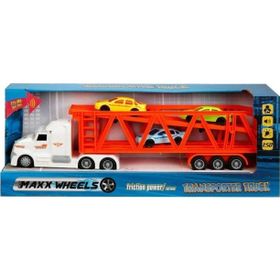 Maxx Wheels 23198 1:50 Sesli ve Işıklı Taşıyıcı Beyaz Tır Kırmızı Römork