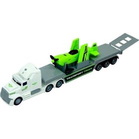Maxx Wheels 23198 1:50 Sesli ve Işıklı Taşıyıcı Beyaz Tır Yeşil Uçak