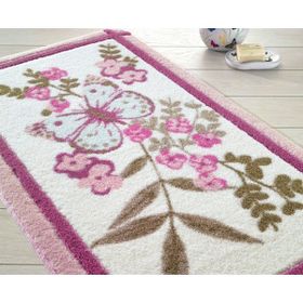 May Kelebek Desenli Oymalı Pembe 57x100cm Banyo Halısı