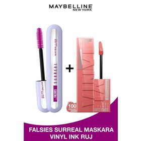 Maybelline Falsies Surreal Maskara + Super Stay Vinyl Ink 100 Charmed Likit Parlak Ruj