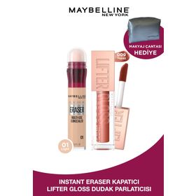 Maybelline Instant Anti-Age Eraser 01 Light Kapatıcı+Lifter Gloss 009 Topaz Dudak Parlatıcısı