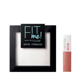 Maybelline New York Fit Me Matte Poreless Pudra 90 Translucent Transparan Mini Super Stay Matte Ink Likit Mat Ruj 65 Seductress Makyaj Seti