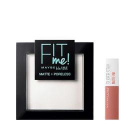 Maybelline New York Fit Me Matte Poreless Pudra 90 Translucent Transparan Mini Super Stay Matte Ink Likit Mat Ruj 65 Seductress Makyaj Seti