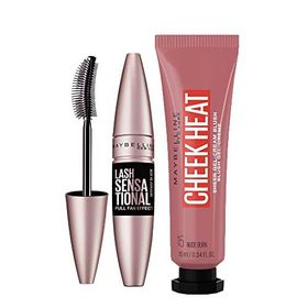 Maybelline New York Lash Sensational Yelpaze Etkili Intense Black Maskara Ekstra Siyah ve 15 Nude Burn Cheek Heat Likit Allık